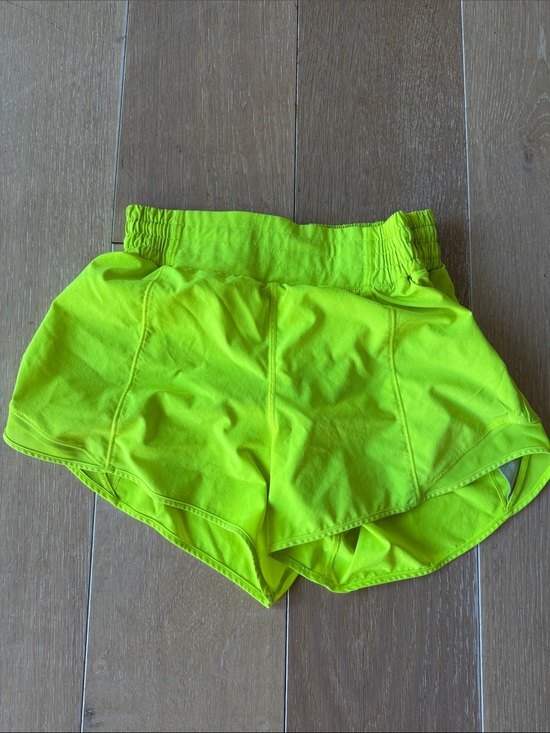 lululemon athletica Pants - lululemon athletica Neon Lime Running Shorts hotty hot 4” hi rise